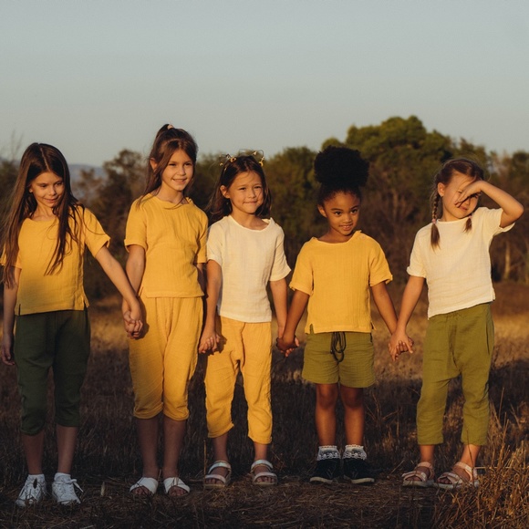 Organic Muslin Unisex Kids Set for summer T-Shirt with Shorts or Pants Sizes - Picture 4 of 13